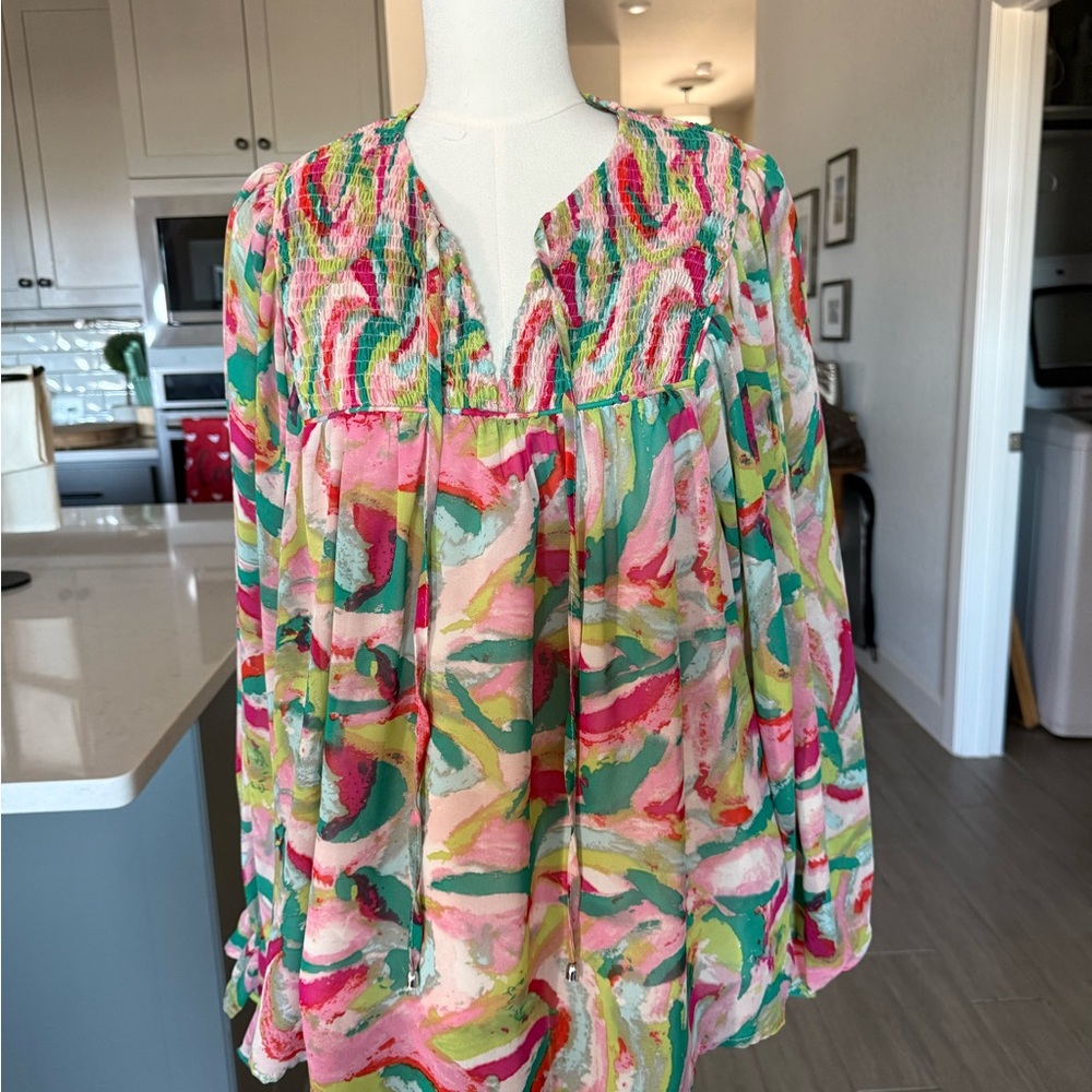 Entro Multicolor Smocked Blouse